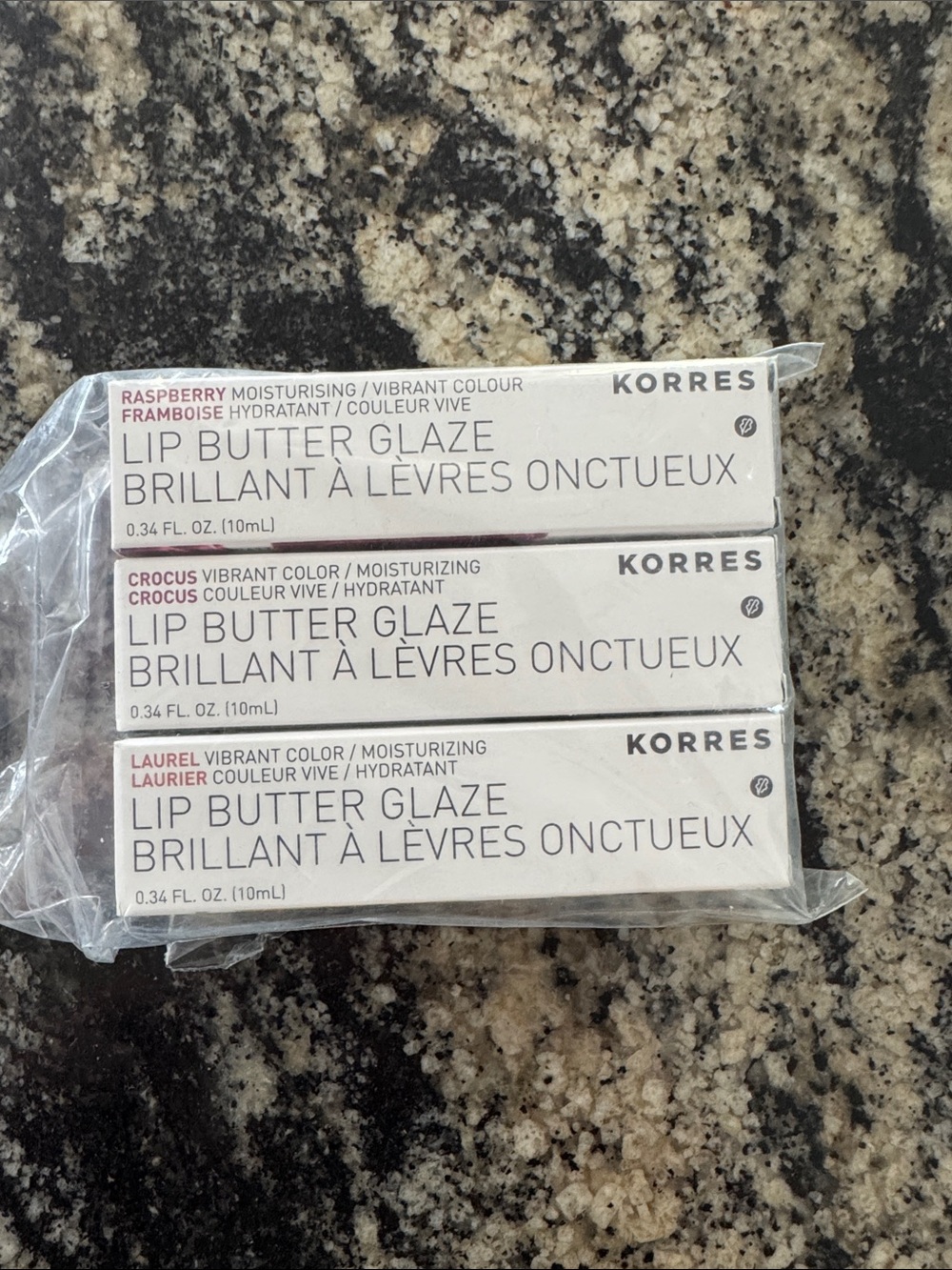 Korres Lip Butter Glaze Trio — Raspberry, Crocus, Laurel